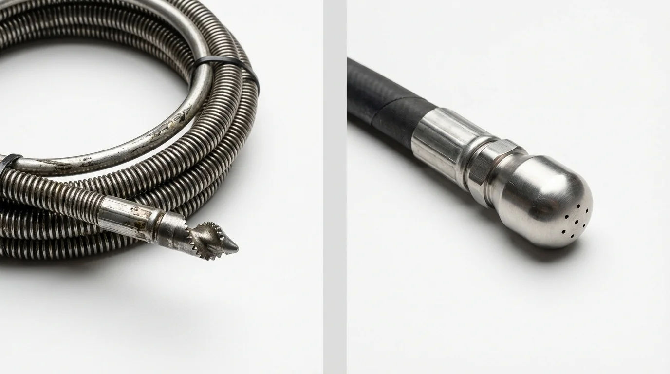 Drain snake cable and hydro jetting nozzle used for drain cleaning in Marfa, TX