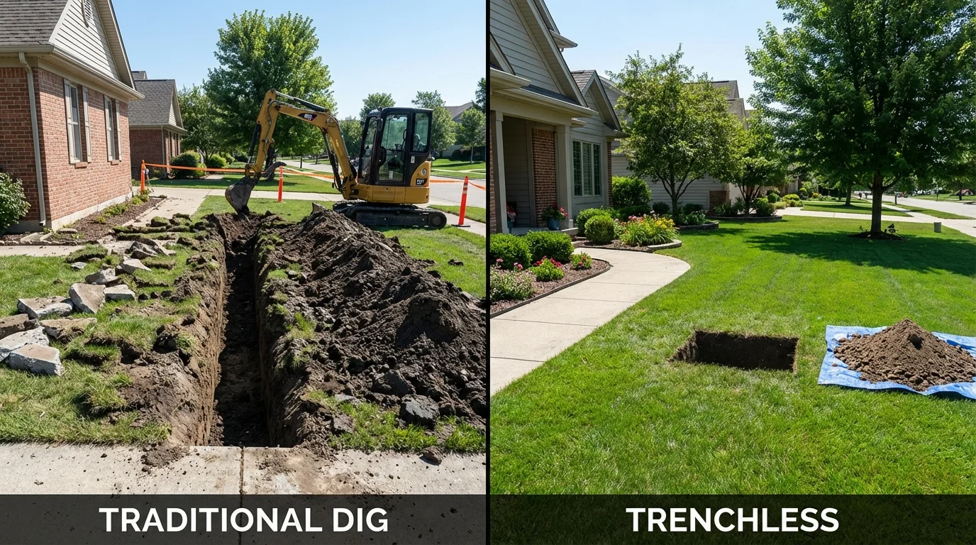 Trenchless sewer repair with minimal yard damage versus traditional excavation in Marfa, TX